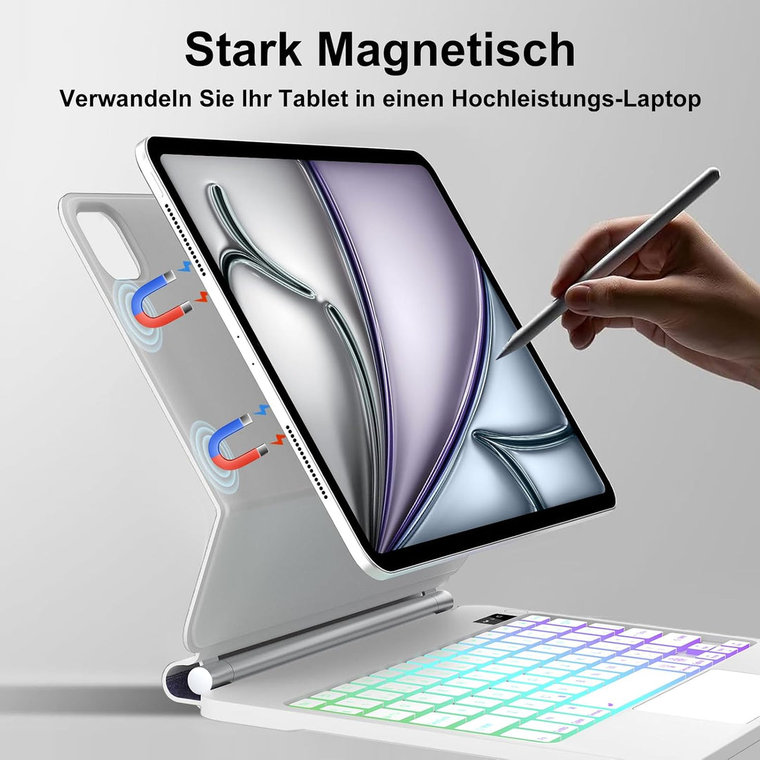 Magic Keyboard für iPad Air 13" M4 2026/M3 2025/M2 2024 &amp; iPad 12.9, Weiss | Freischwebendes Stand D