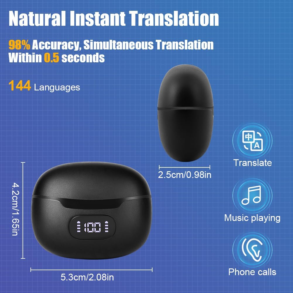 Ainiv AI Kopfhörer Übersetzer, Translator Earbuds, Bluetooth Kopfhörer Sofortübersetzung in 144 Spra