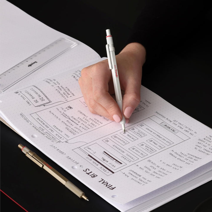 rOtring 600 Kugelschreiber | mittlere Spitze | Schwarze Tinte | perlweisser Schaft | nachfüllbar Pea
