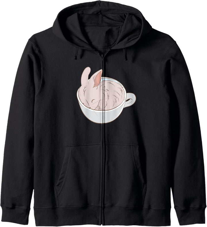 Niedlicher Hase Kaninchen Tasse Kaffee Kapuzenjacke