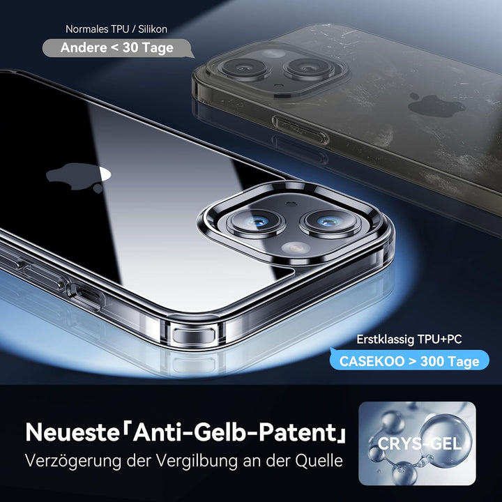 CASEKOO Crystal Clear für iPhone 13 Hülle, iPhone 14 Hülle, [Nie Vergilbung] [Unzerstörbarer Militär