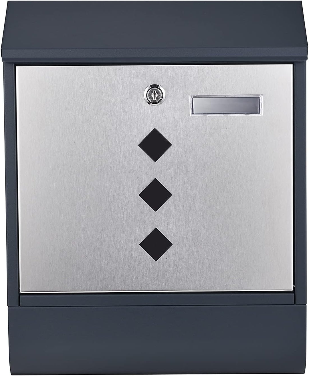Wiltec Designer Briefkasten V36 Anthrazit und Edelstahl 305 x 105 x 385 mm, Wandbriefkasten mit Schl