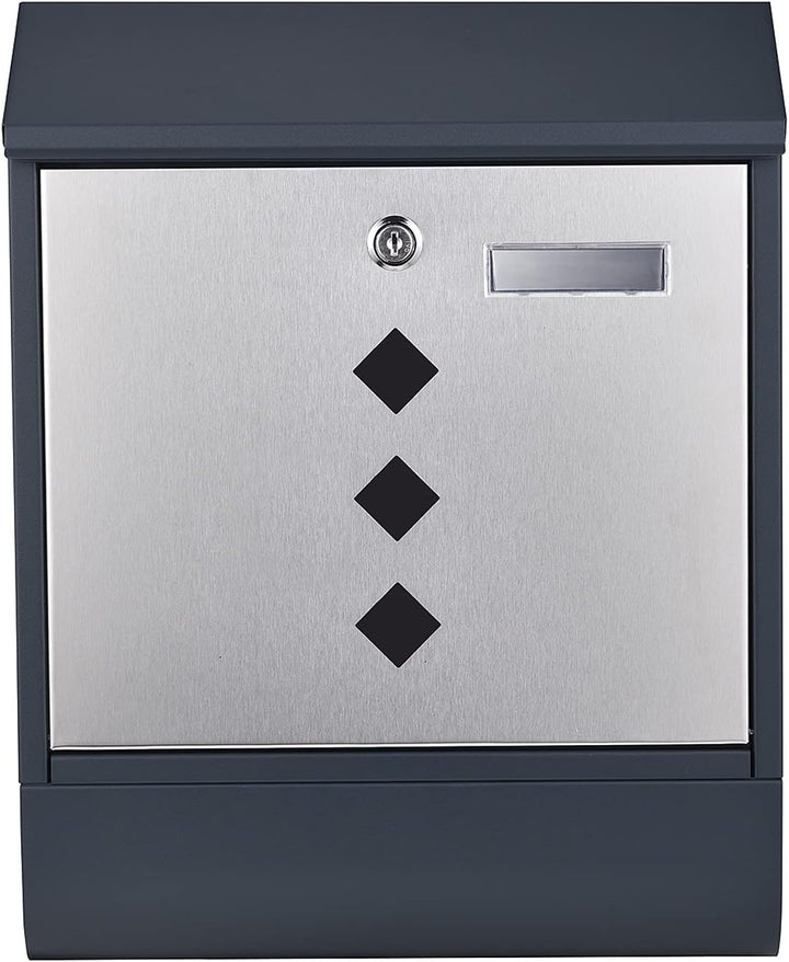 Wiltec Designer Briefkasten V36 Anthrazit und Edelstahl 305 x 105 x 385 mm, Wandbriefkasten mit Schl