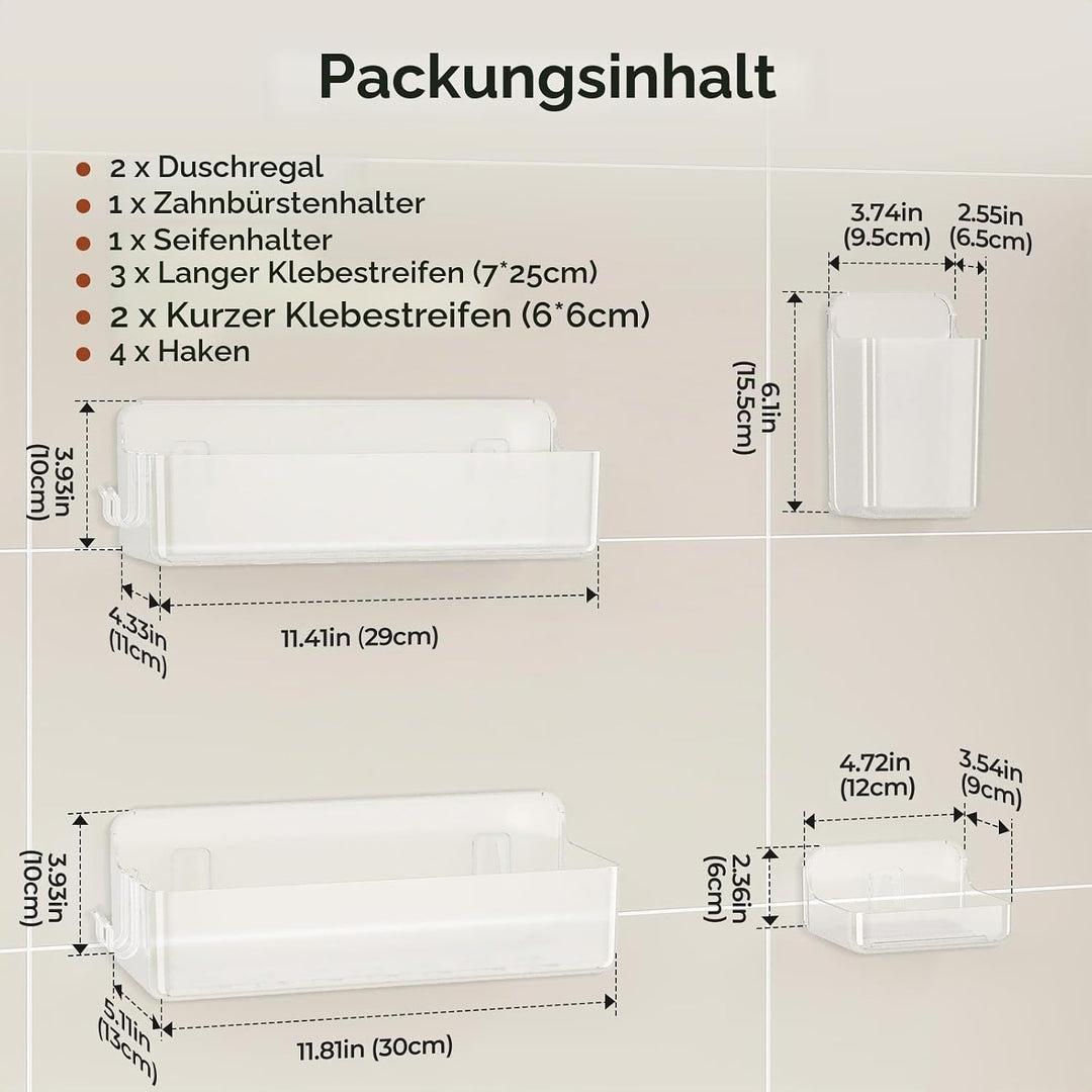 Orimade Duschablage ohne Bohren-Duschregal 4 Stück,Shampoo Halterung für Dusche Grosse Kapazität,Bad