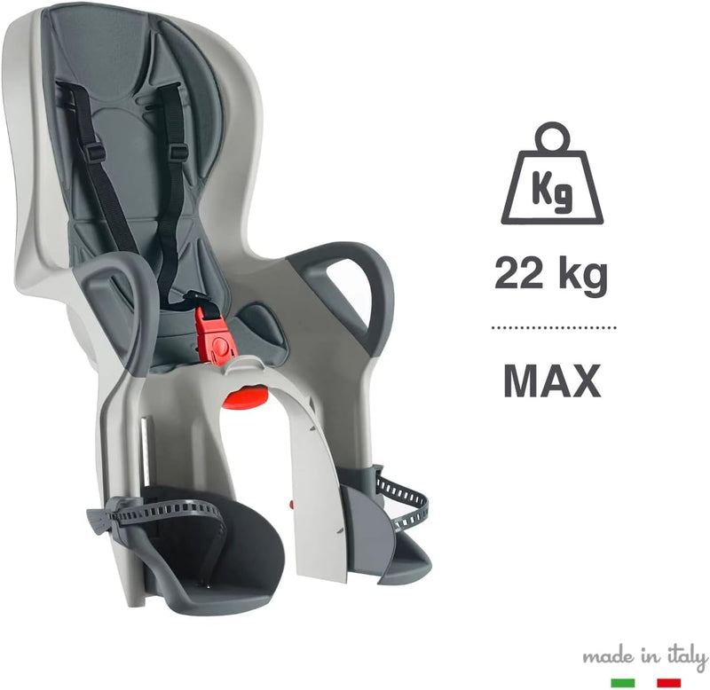 OKBABY 10+ - Fahrradsitz hinten für Kinder bis 22 kg mit Liegefunktion - Schwarz und Grau, Grau