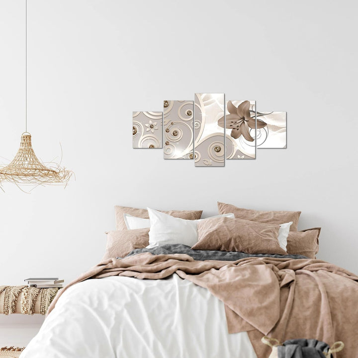 Runa Art Wandbilder Blumen Lilie 5 Teilig Bild auf Vlies Leinwand Deko Wohnzimmer Ornament Abstrakt