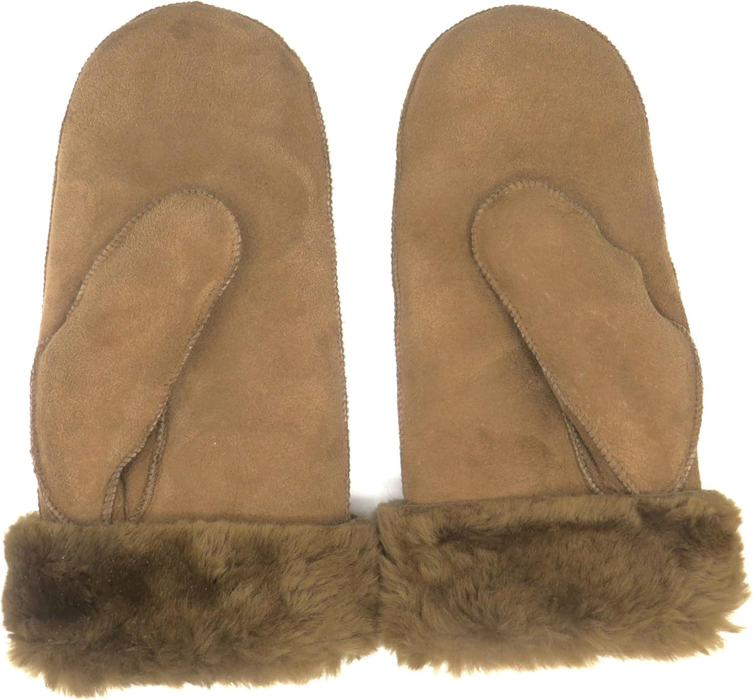 Lammfell Handschuhe Fäustlinge, Fausthandschuhe aus Merino Lammfell, Cognac - braun - olive, Damen -