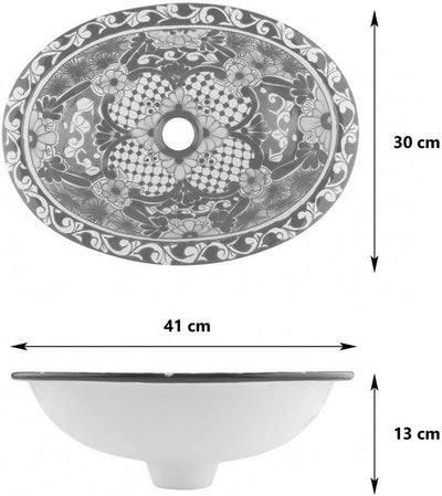 Juanetta - Kleines buntes Waschbecken, Mexikanische Oval Einbauwaschbecken | Klein Keramik Talavera