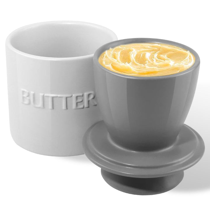 QIAMO Keramik Butterdose, Französische Butterdose mit Deckel, Butterglocke aus Porzellan, Butter Cro