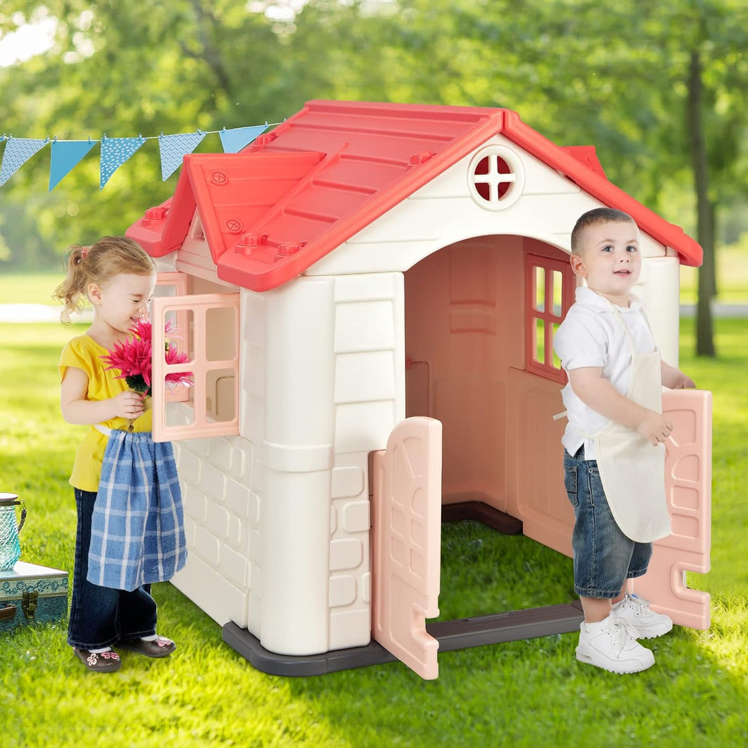 DREAMADE 164x124x132cm Spielhaus Kinder für drinnen und draussen, Kinderspielhaus mit Fenstern & Tür
