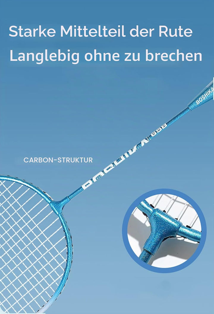 2 Stück Badminton Set Carbon Profi Badmintonschläger Leichtgewicht Badminton Schläger Federballschlä