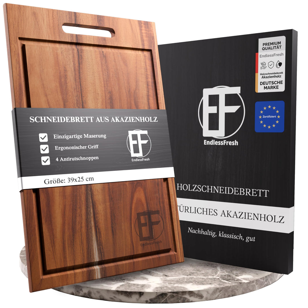 EndlessFresh Schneidebrett Holz - Premium cutting board wood - 39x25cm gross - Holzbrett Küche Akazi