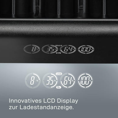 VARTA Universal Charger+, Ladegerät für Akkus in AA/AAA/9V und USB Geräte, Einzelschachtladung LCD U