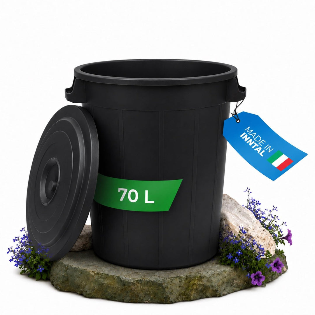 YourCasa Mülltonne 70L - Mülleimer mit Deckel verschliessbar - Tonne mit Trageriffen für Garten - Fu
