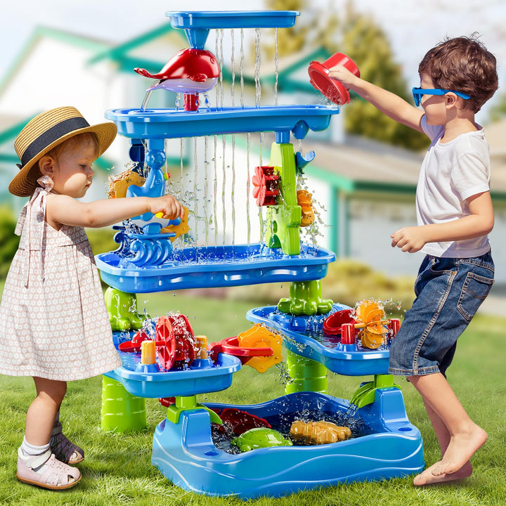 5-stufiger Sand- und Wassertisch mit pumpendem Elefant, Outdoor Sensorik Spielset für Kinder, Sommer