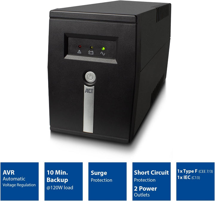 ACT Back-up USV Unterbrechungsfreie Stromversorgung Line Interactive, 600VA Batterie UPs Power Suppl