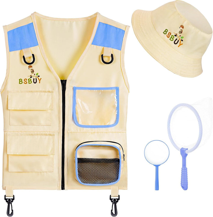 Forscherset für Kinder 4Pcs Exploration Spielzeug mit Frachtweste Hut Insektennetz und Lupe Outdoor