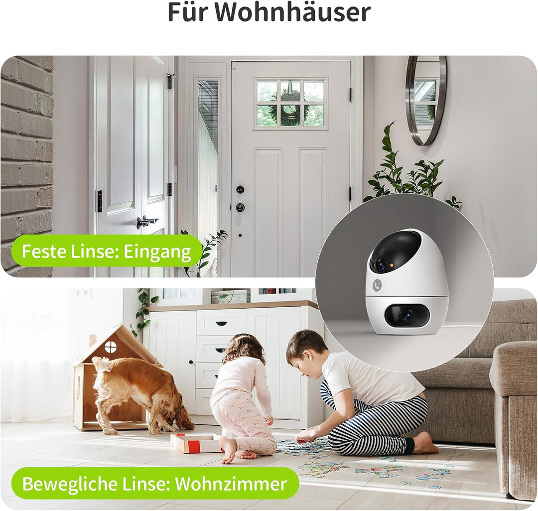 Beans View 3K+3K (5MP+5MP) Innenkamera Zwei Objektiven für Überwachung und Sicherheit, 2,4 GHz WLAN,