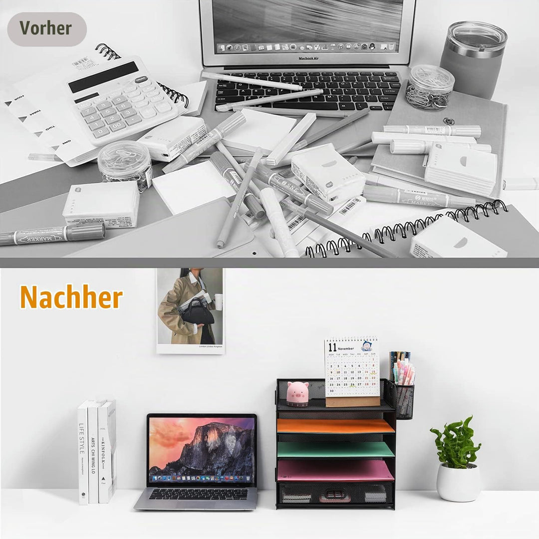 5-Fach Schreibtisch Organizer mit Schublade, Mesh Schreibtisch Datei Organizer mit Griff, Papier Sor