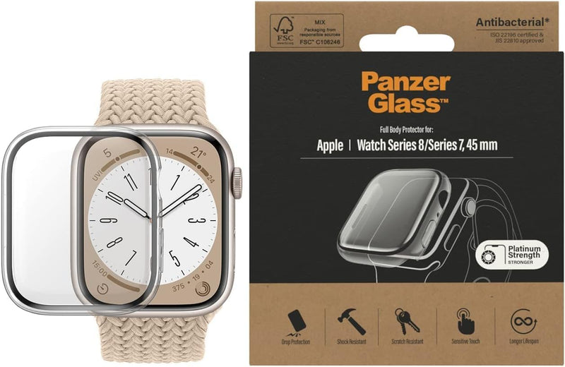 PanzerGlass™ Displayschutz für Apple Watch 8/7 45mm - Schutzhülle für Apple Watch 8/7 45mm gegen Kra