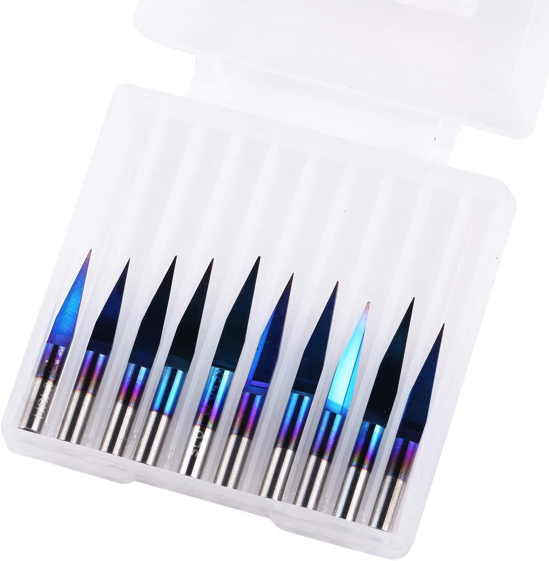 SainSmart Genmitsu 10Pcs Nano Blue Coat Gravierstichel, 15 Grad 0,1 mm Spitze 1/8"Schaft CNC Fräser