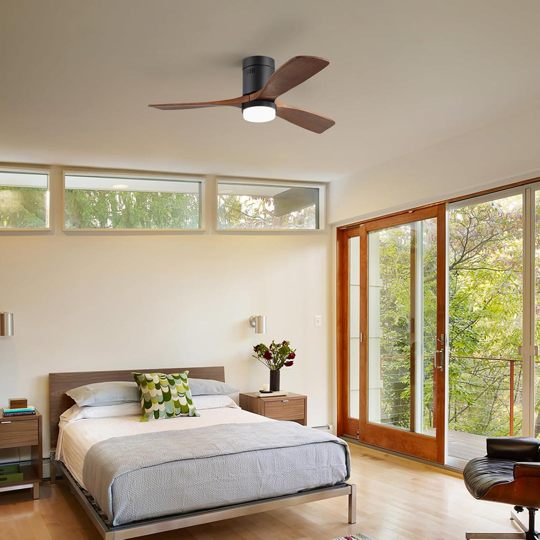 Sofucor Deckenventilator mit Beleuchtung, Deckenventilatorleuchte mit Licht, Fernbedienung, 3 Holzlü