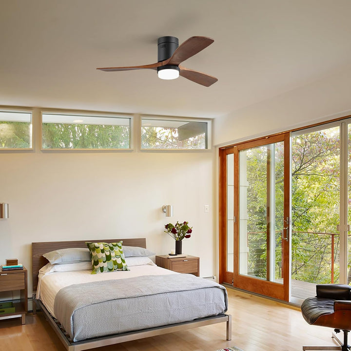 Sofucor Deckenventilator mit Beleuchtung, Deckenventilatorleuchte mit Licht, Fernbedienung, 3 Holzlü