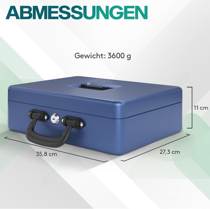 ACROPAQ Geldkassette - Abschliessbar, Mit Münzzählbrett, Extra Gross, 35,8 x 27,3 x 11 cm, Mit 2 Sch