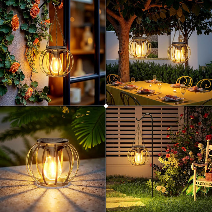 BUCASA Solarlampen für Aussen Hängend, 2 Stück Bronze Solarlaterne für Aussen mit Grösser LED-Glühbi