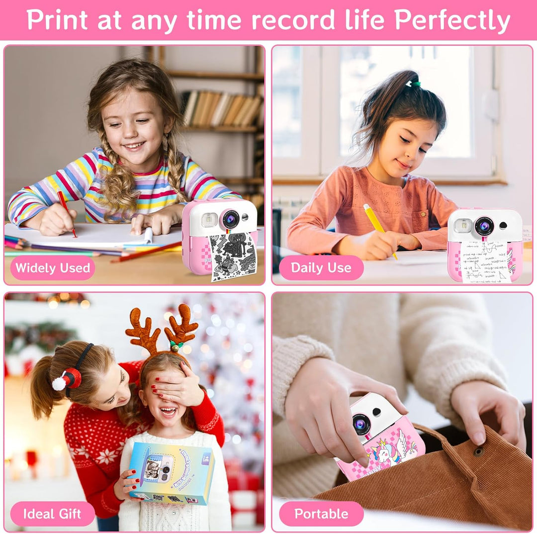 Kinderkamera Sofortbildkamera 1080P 2,4 Zoll Bildschirm Sofortbildkamera Kinder mit Druckpapier & 32