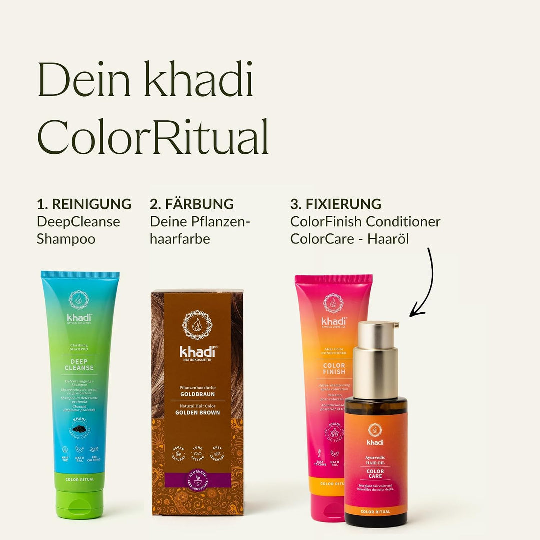 khadi GOLDBRAUN Pflanzenhaarfarbe, Haarfarbe für schillerndes Bernstein bis zu samtig glänzendem Gol
