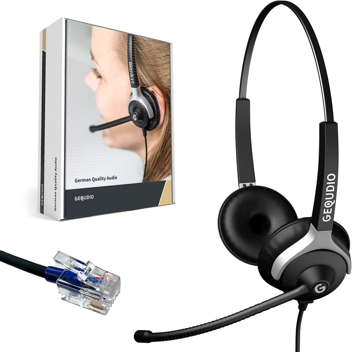 GEQUDIO Headset kompatibel mit Cisco Telefon - inklusive RJ Kabel - Kopfhörer &amp; Mikrofon mit Ersatz