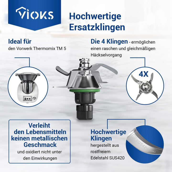 VIOKS Thеrmomix TM5 Ersatzmesser aus Edelstahl SUS420 Ersatz für Vоrwerk Thеrmomix TM5 Messer - Vоrw