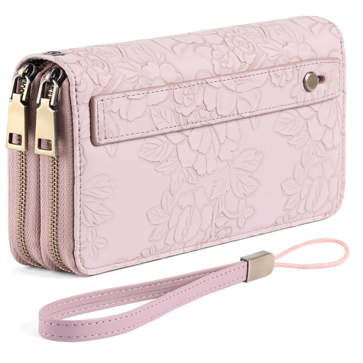 GAEKEAO Damen Geldbörse Gross aus Veganem Leder Mit Doppel Reissverschluss, RFID Schutz Clutch Geldb