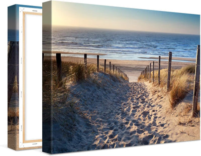 PICANOVA – Bild auf Leinwand Weg zum Meer 80x60cm – Leinwandbild – Premium Leinwanddruck – Wandbild