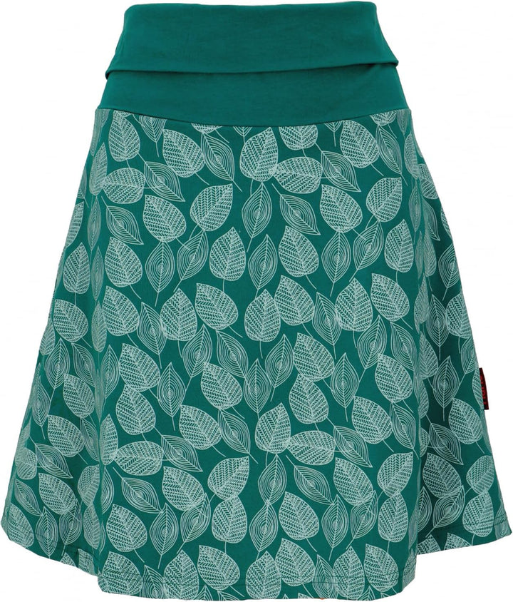 GURU SHOP Minirock aus Bio-Baumwolle, Boho Tellerrock Herbstlaub Print Organic, Damen 36 Emerald, 36