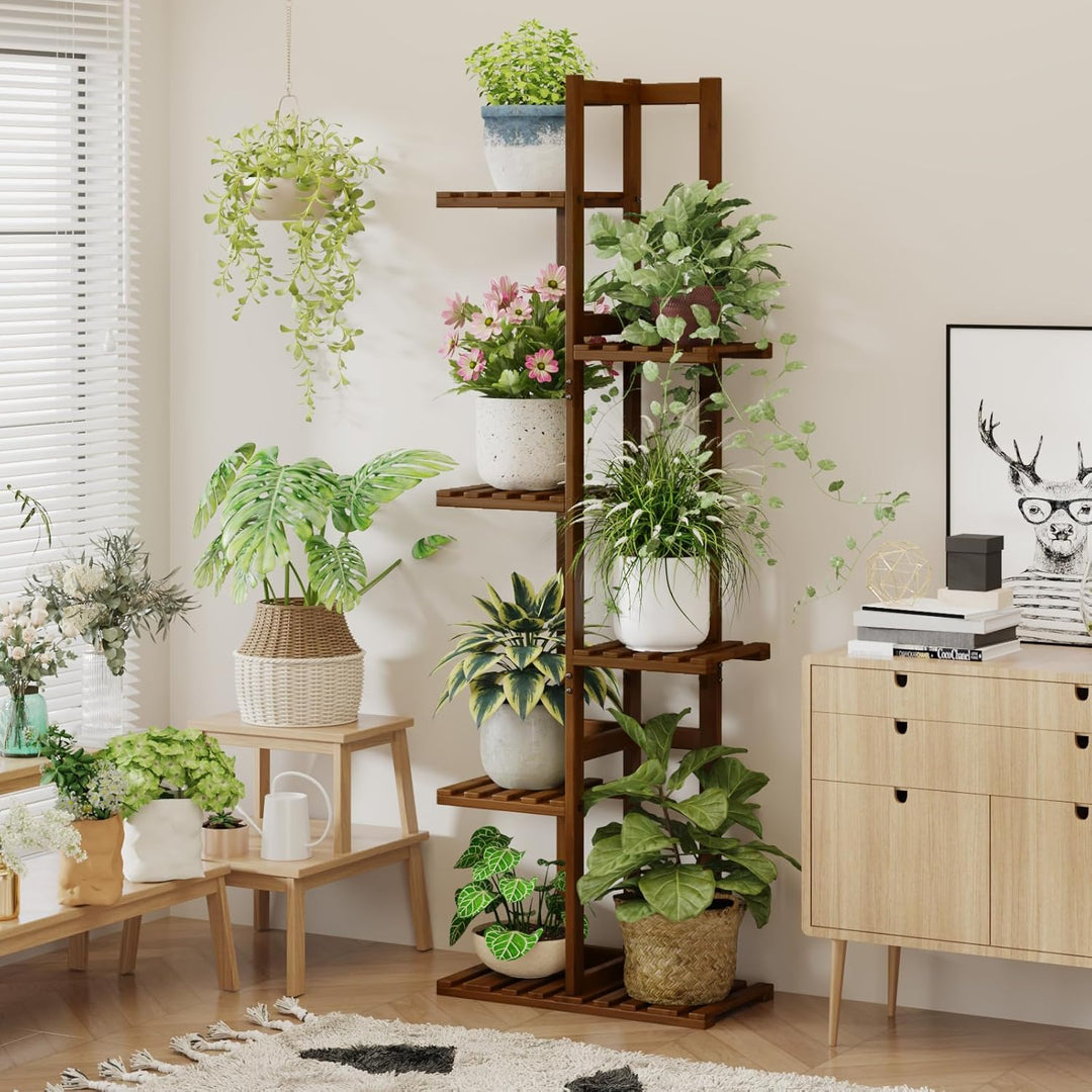 Bamworld Pflanzenständer Blumenständer Bambus Pflanzenregal Indoor Blumenregal Kleines Metall Blumen