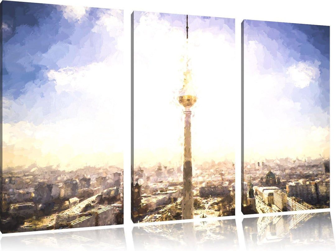 Pixxprint Berliner Fernsehturm als Leinwandbild/Grösse: 3 Teilig (120x80) cm/Wandbild/Kunstdruck/fer