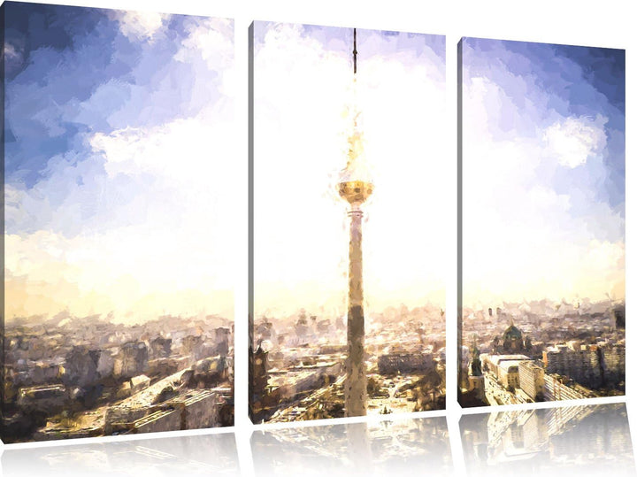 Pixxprint Berliner Fernsehturm als Leinwandbild/Grösse: 3 Teilig (120x80) cm/Wandbild/Kunstdruck/fer