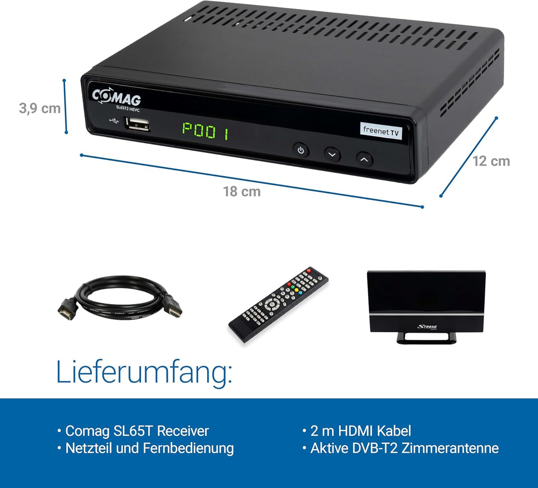 COMAG SL65T2 DVB-T2 Receiver, Freenet TV (Private Sender in HD), PVR Ready, Full-HD, HDMI, SCART, Me