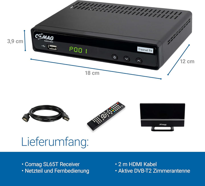 COMAG SL65T2 DVB-T2 Receiver, Freenet TV (Private Sender in HD), PVR Ready, Full-HD, HDMI, SCART, Me