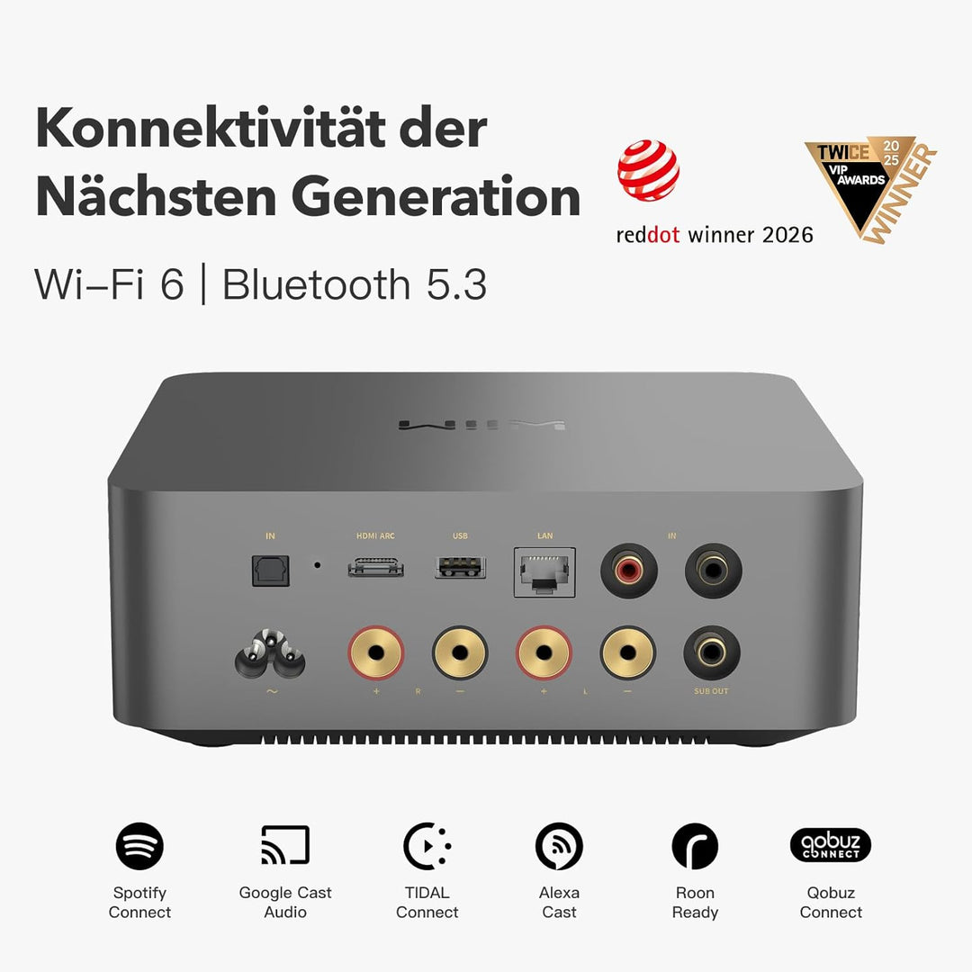 WiiM Amp Ultra mit Voice Remote 2 | 100W Streaming-Verstärker mit ESS ES9039Q2M DAC & Dual TI TPA325