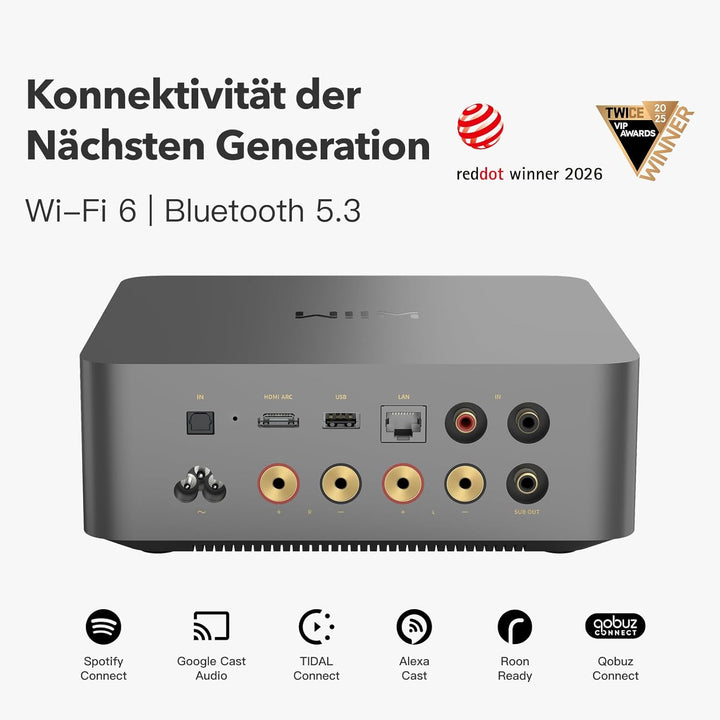 WiiM Amp Ultra mit Voice Remote 2 | 100W Streaming-Verstärker mit ESS ES9039Q2M DAC & Dual TI TPA325