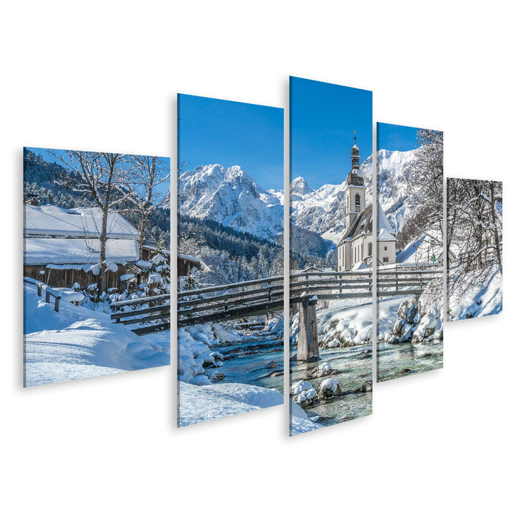 Bild auf Leinwand Panorama Blick Auf Malerische Winterlandschaft In Den Bayerischen Alpen Mit Berühm
