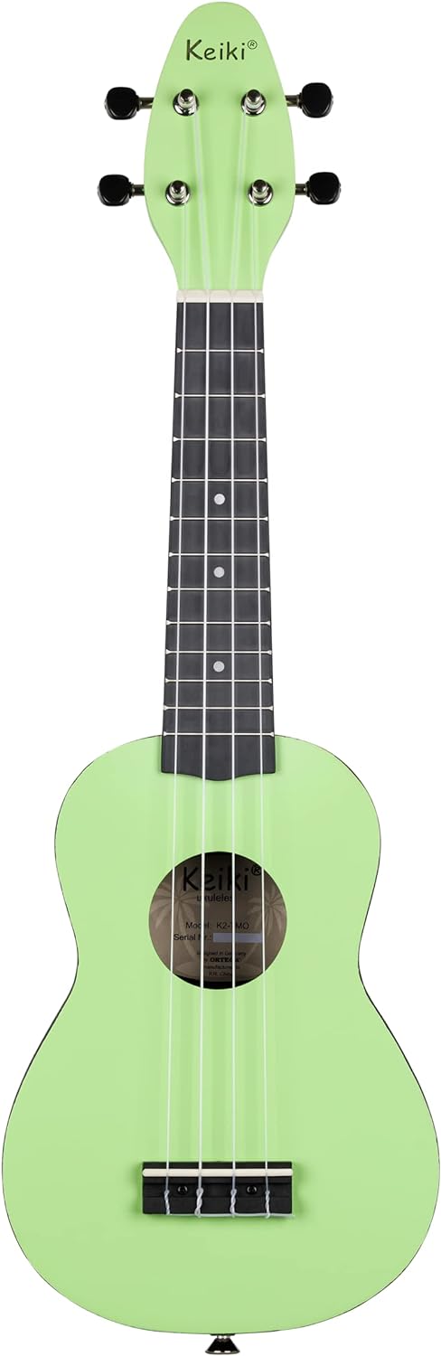 Ortega Guitars Sopran Ukulele grün - Keiki K2 - Starterkit inklusive Tuner, Gurt, 5 Medium Plektren