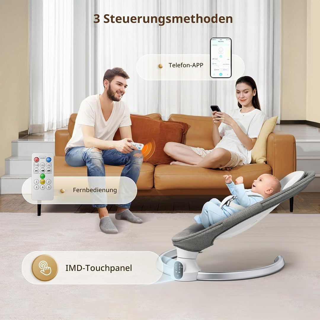 Kotsy Babywippe Elektrisch mit 5 Natürlichen Schaukelgeschwindigkeiten, Babyschaukel elektrisch mit