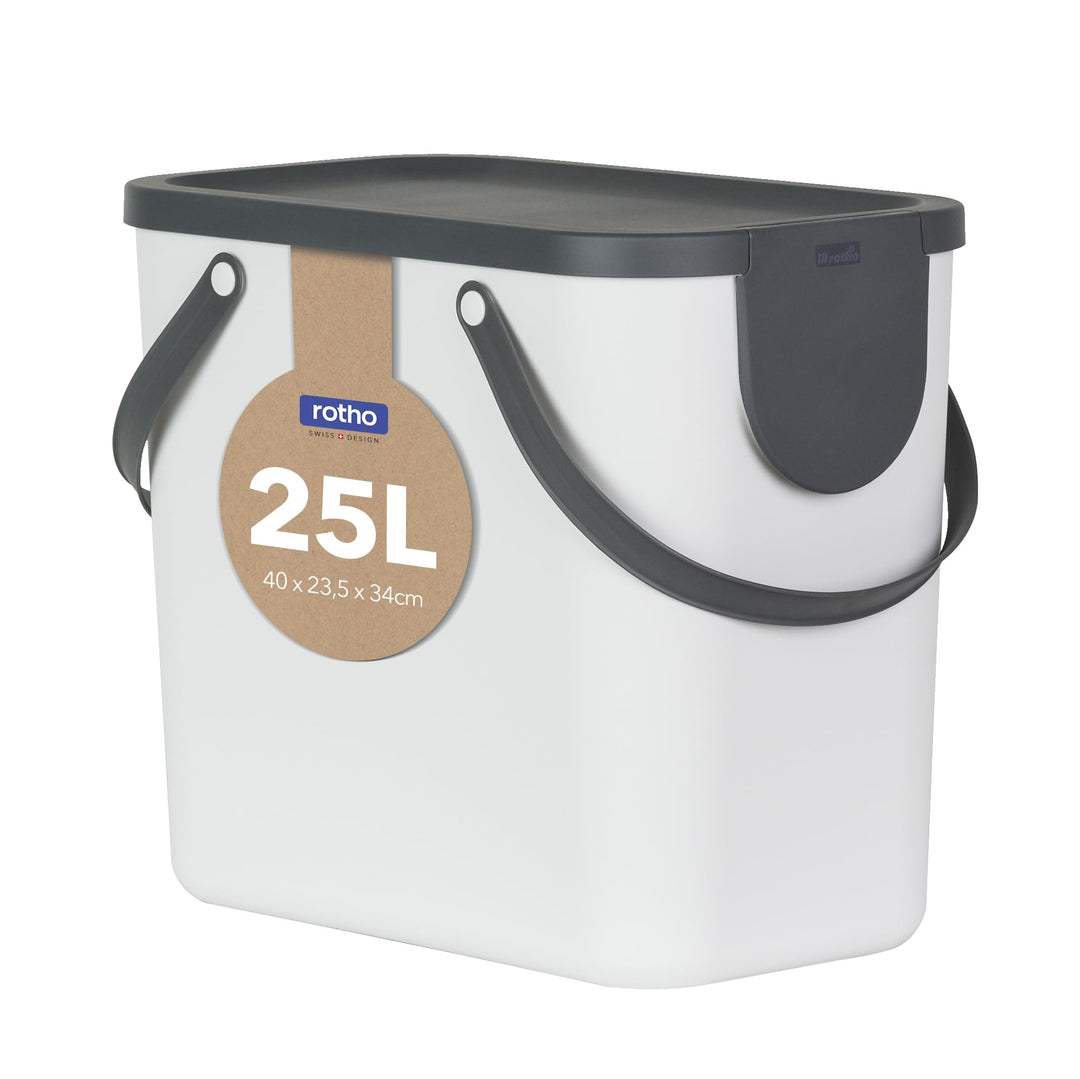 Rotho Albula Mülltrennungssystem 25l für die Küche, Kunststoff (PP) BPA-frei, weiss/anthrazit, 25l (