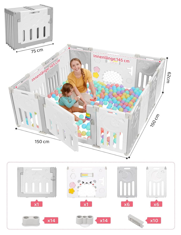 Dripex Laufgitter Laufstall Baby Absperrgitter 14-Paneele Schutzgitter Krabbelgitter für Kinder aus