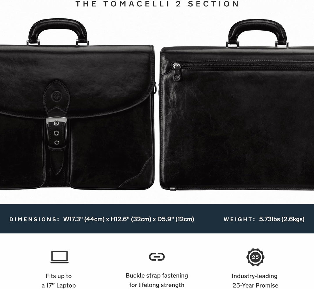 Maxwell Scott Italienische Herren Leder Aktentasche Tomacelli in Schwarz, Schwarz