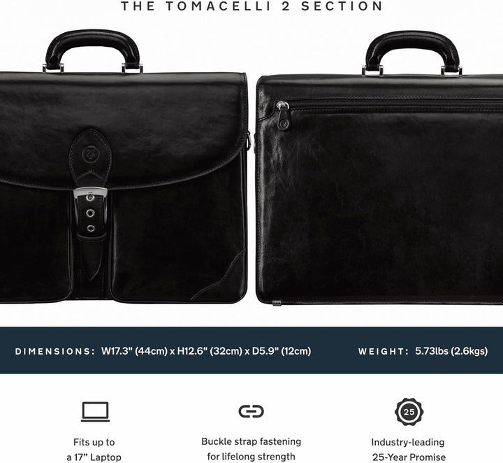 Maxwell Scott Italienische Herren Leder Aktentasche Tomacelli in Schwarz, Schwarz